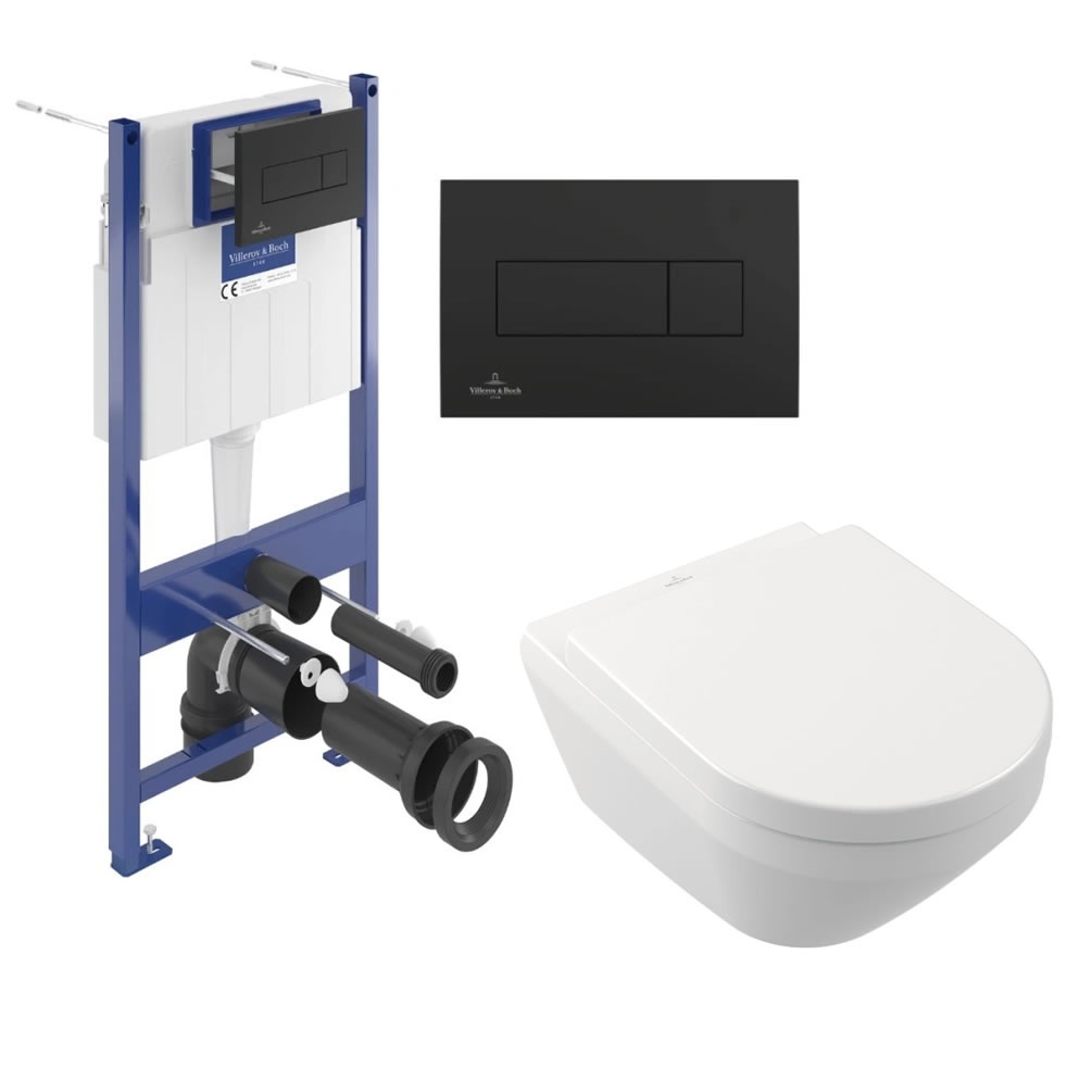 Cutout image of Villeroy & Boch Architectura TwistFlush Toilet, ViConnect Frame & Black Flush Plate